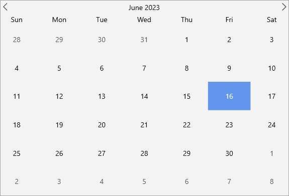 Calendar showing Monday set as the first day of a week