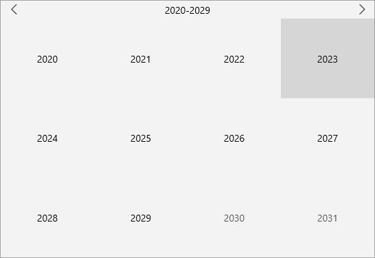 Calendar in decade mode