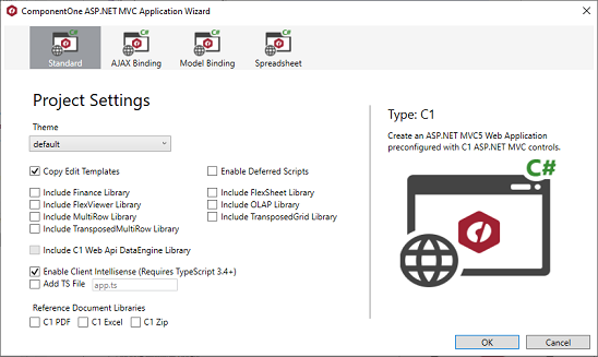 ComponentOne ASP.NET MVC Application Wizard