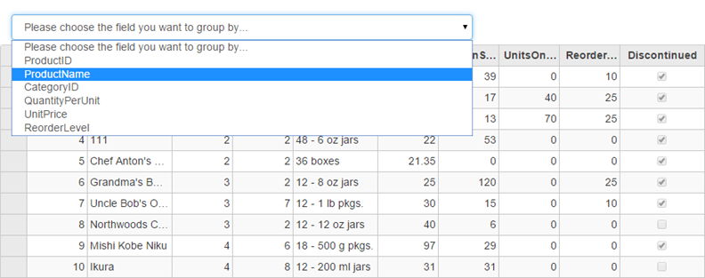 Showing how the FlexGrid appears after grouping is applied on it