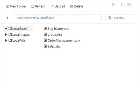 File Manager control integrating with the local storage and accessing a folder from the file system in local storage