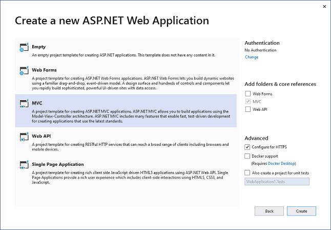 MVC Template selection window