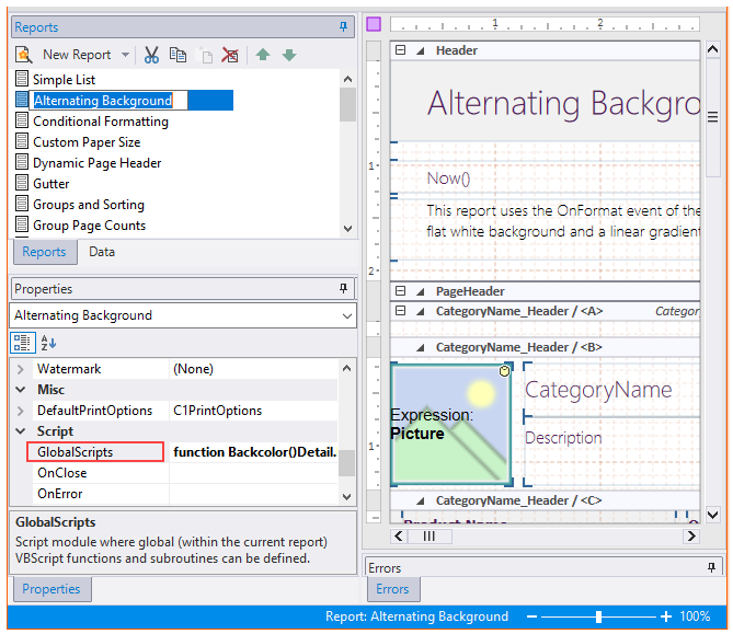 Global scripts - vbscript editor