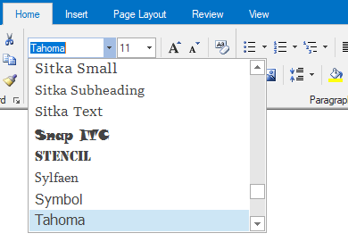 font combobox