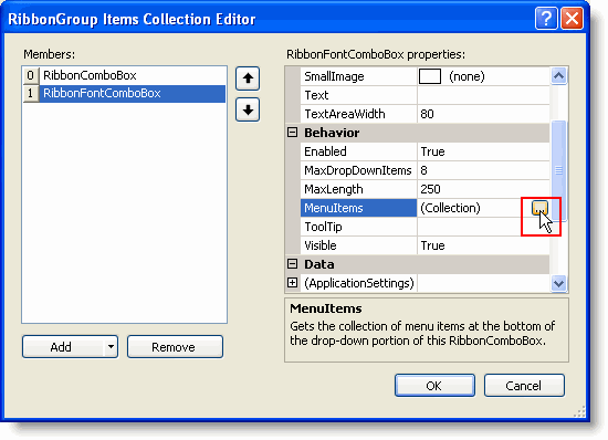 FontComboBox Menu Items Collection Editor