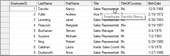 Display Tooltip in Cell