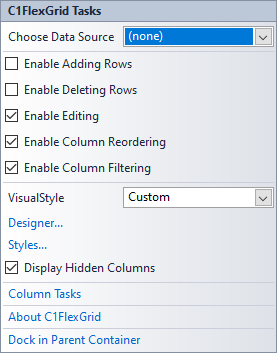 C1FlexGrid Tasks Menu