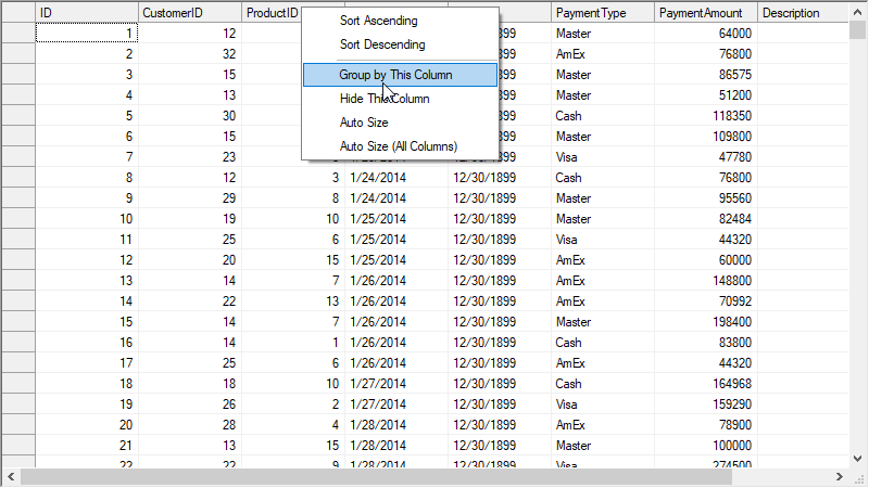 Group through context menu