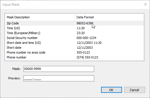 Mask input dialog