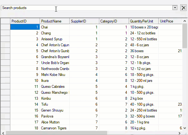 Search in Entire Grid