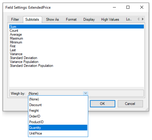 fieldsettings dialog