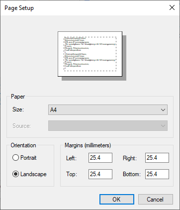 Page setup print ganttview