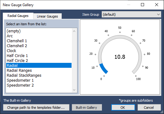 New Gauge Gallery dialog