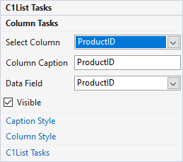 Column tasks panel