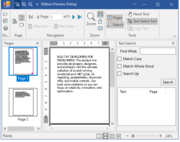 Snapshot of ribbon preview dialog
