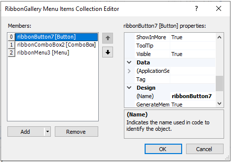 Menu items collection editor
