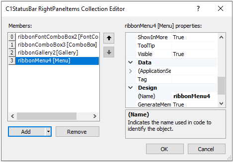 Status bar collection editor