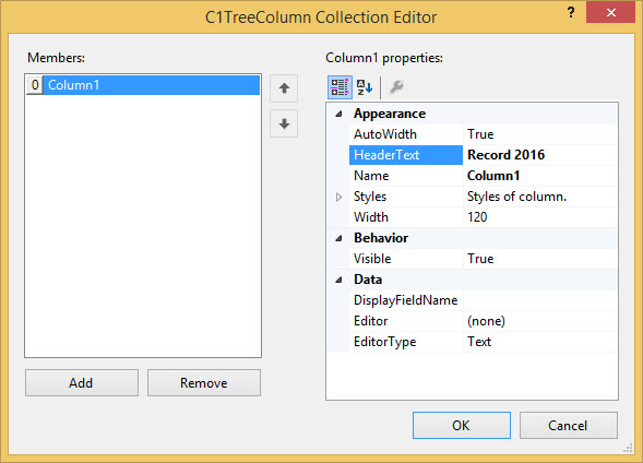 Column collection editor