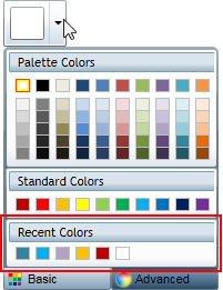 shows recent colors palette