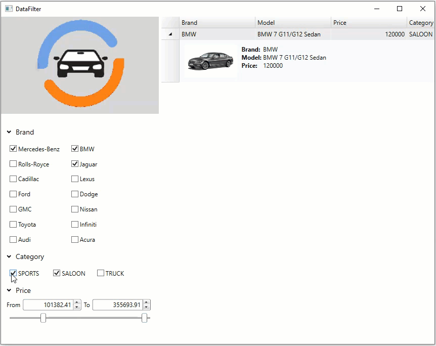 The gif shows datafilter application.