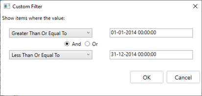Custom Filter dialog