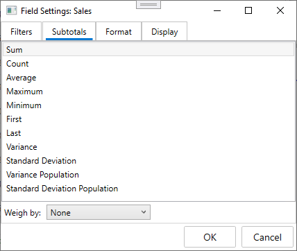 Displaying Fields Setting Dialog