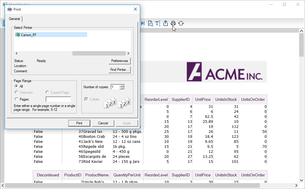 Print reports snapshot