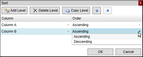 Sort dialog box