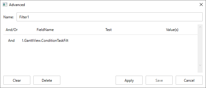 Advanced filter dialog