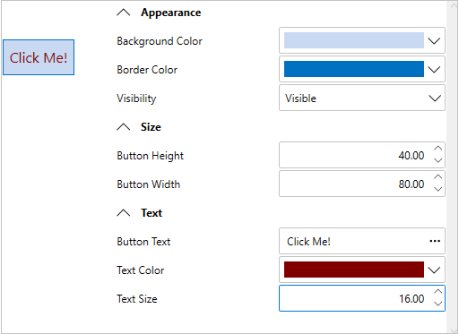 Change in different properties of button using WPF PropertyGrid